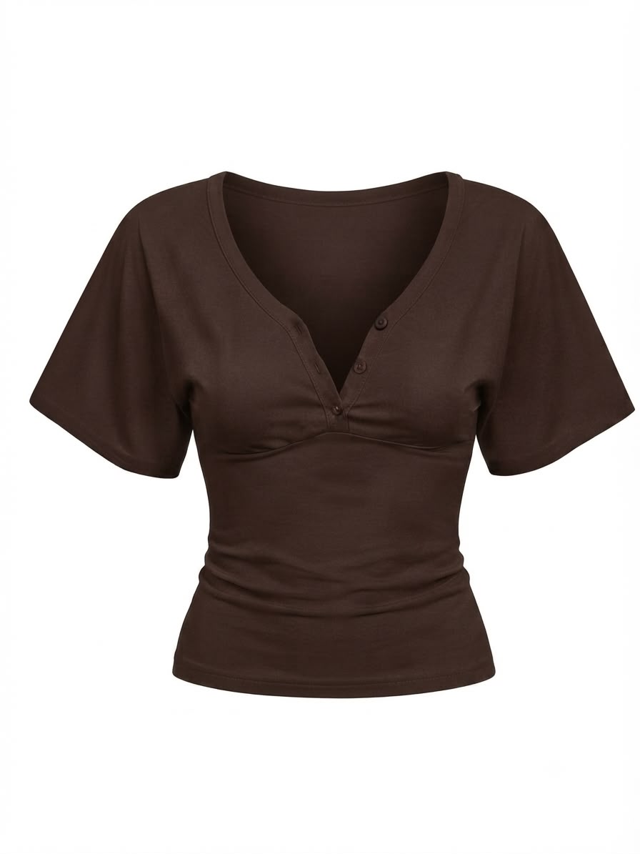 Buttoned V-Neck Flutter Top