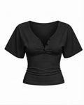 Buttoned V-Neck Flutter Top