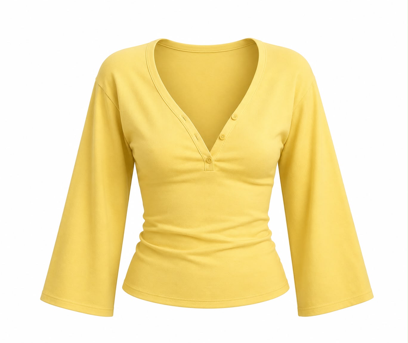 Ribbed V-Neck Flare Sleeve Top
