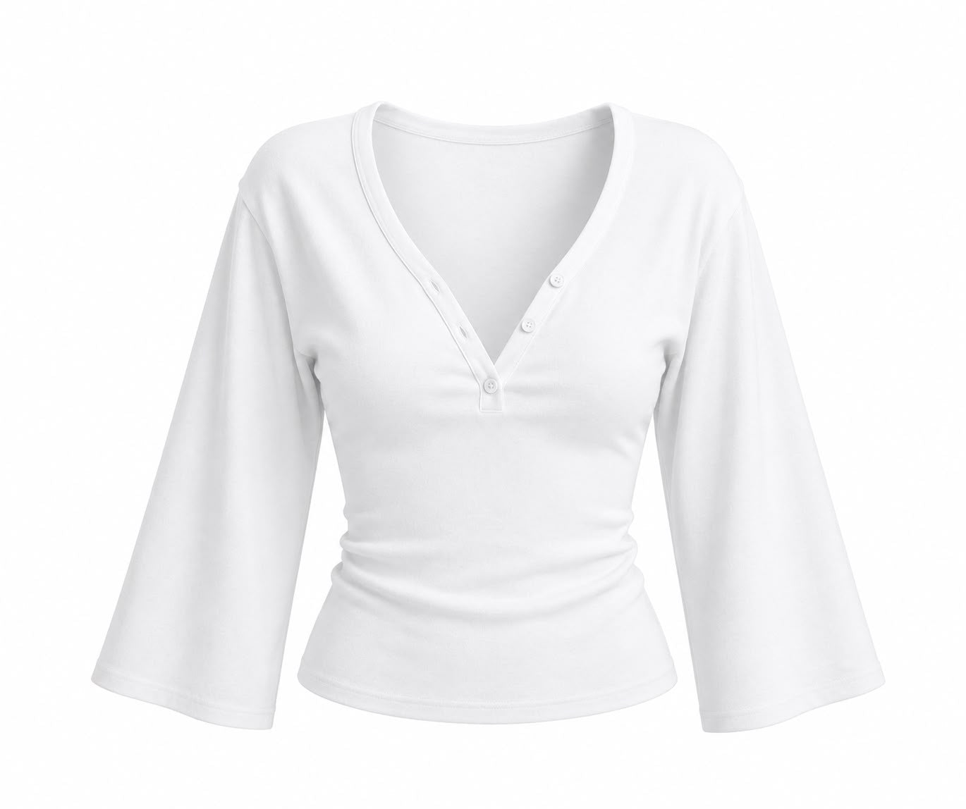 Ribbed V-Neck Flare Sleeve Top