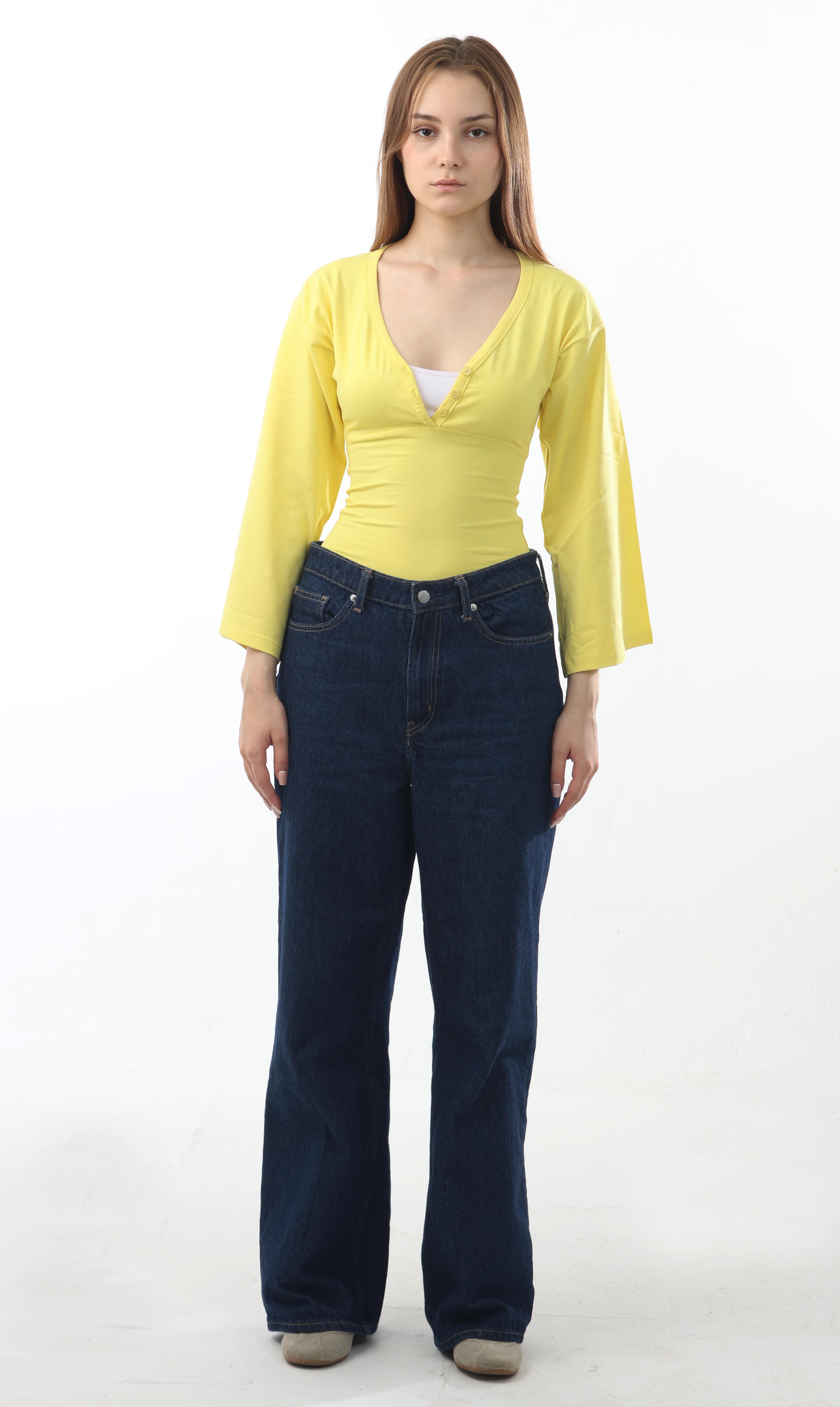 Ribbed V-Neck Flare Sleeve Top