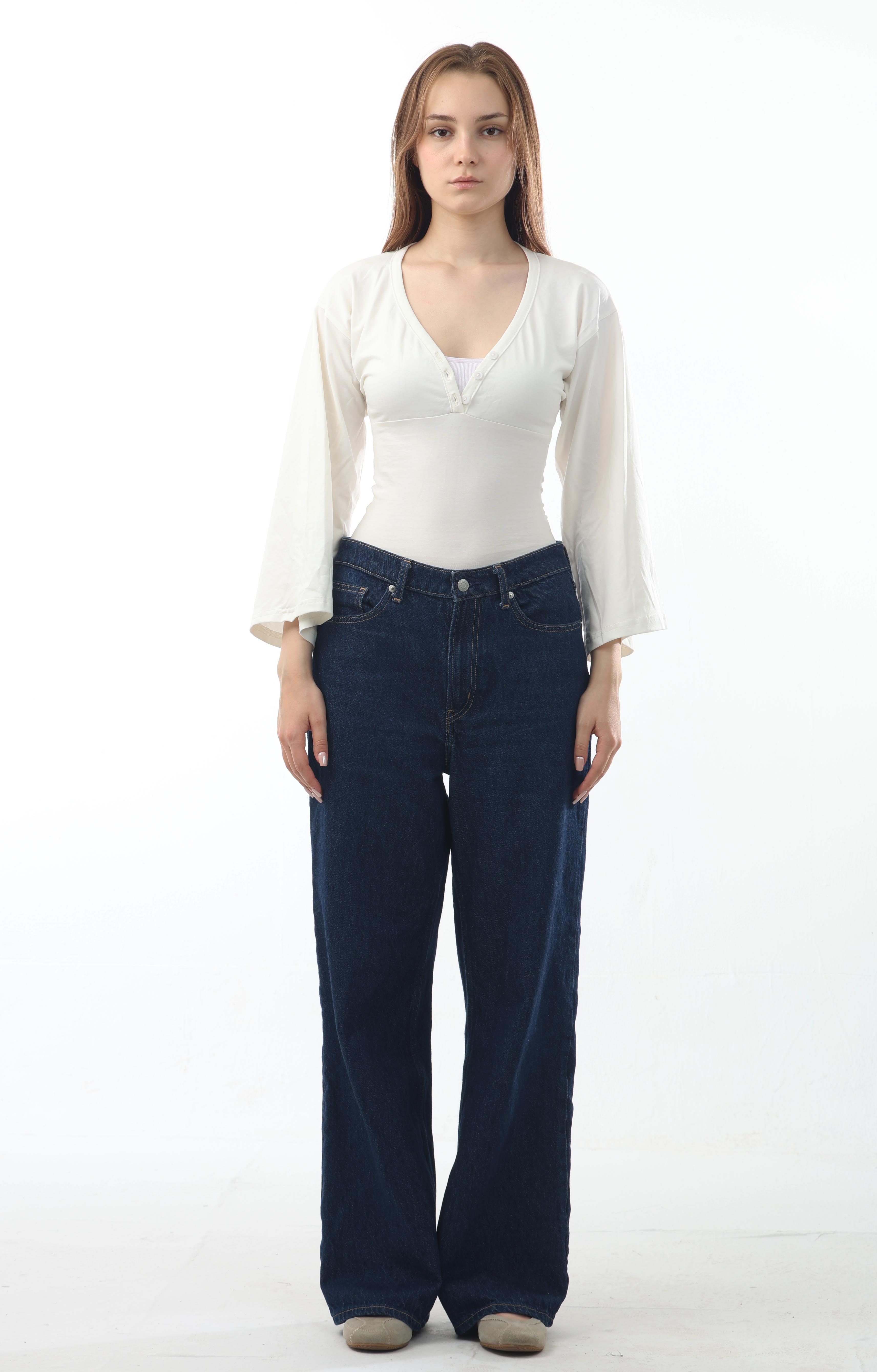 Ribbed V-Neck Flare Sleeve Top
