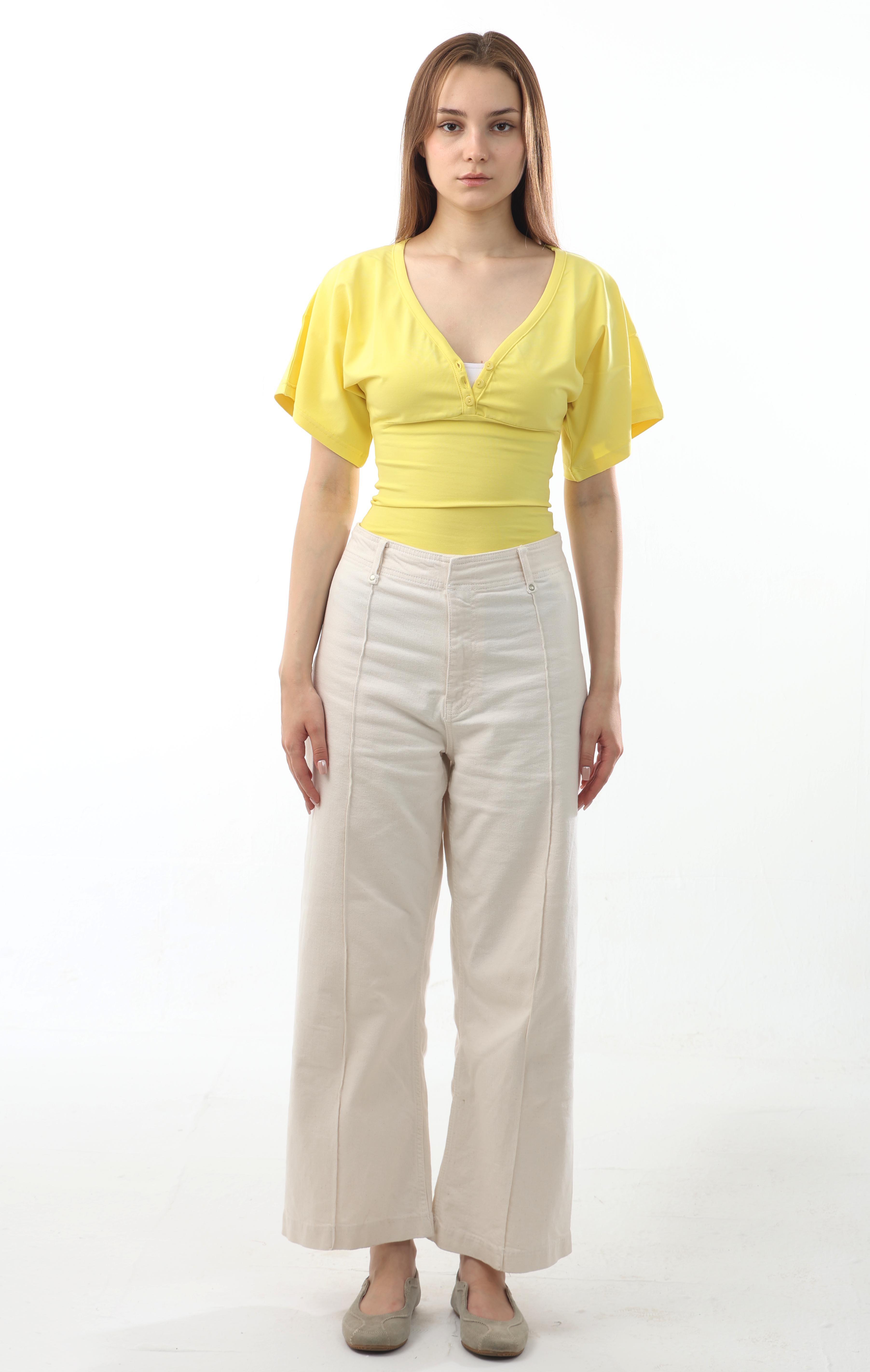 Buttoned V-Neck Flutter Top