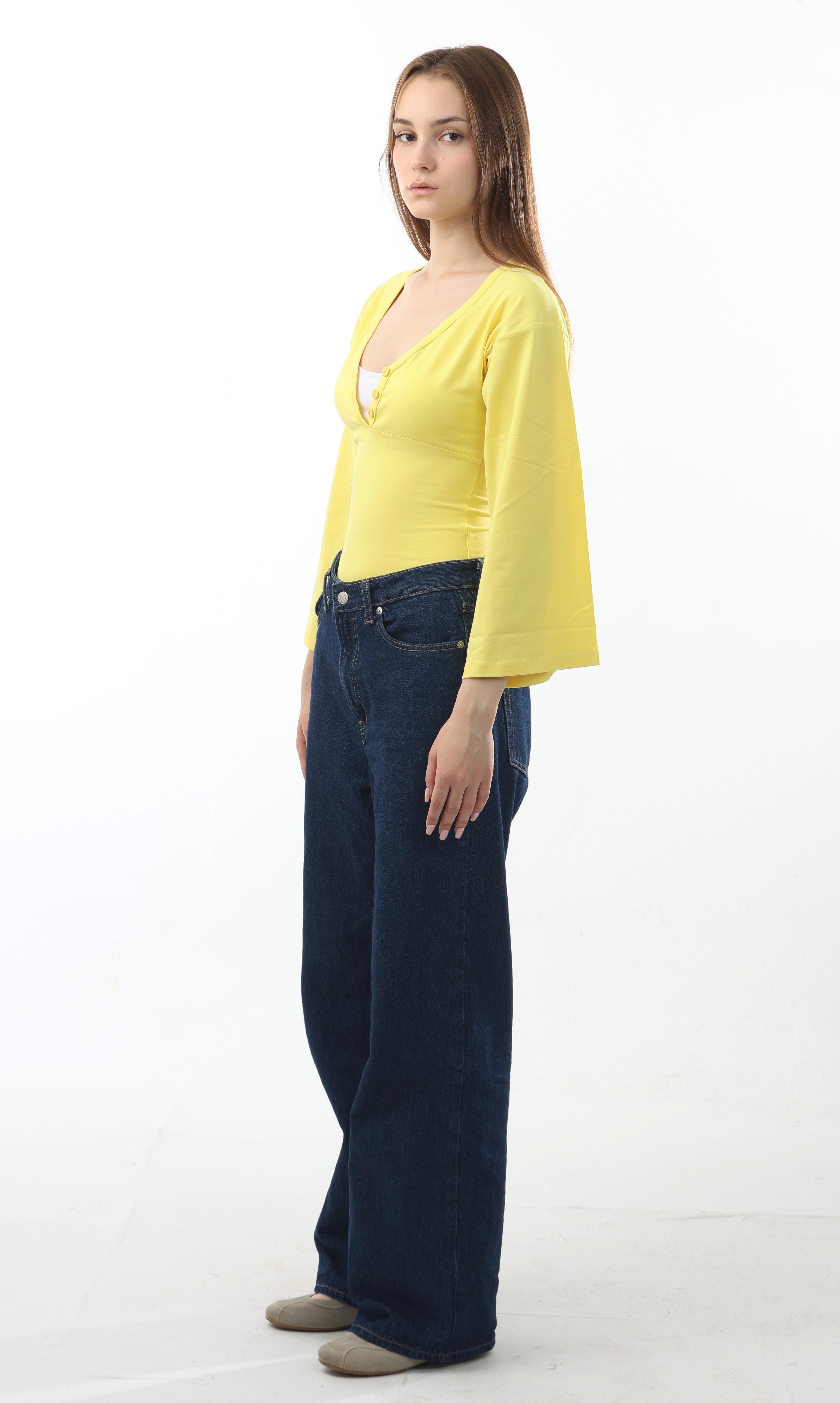 Ribbed V-Neck Flare Sleeve Top