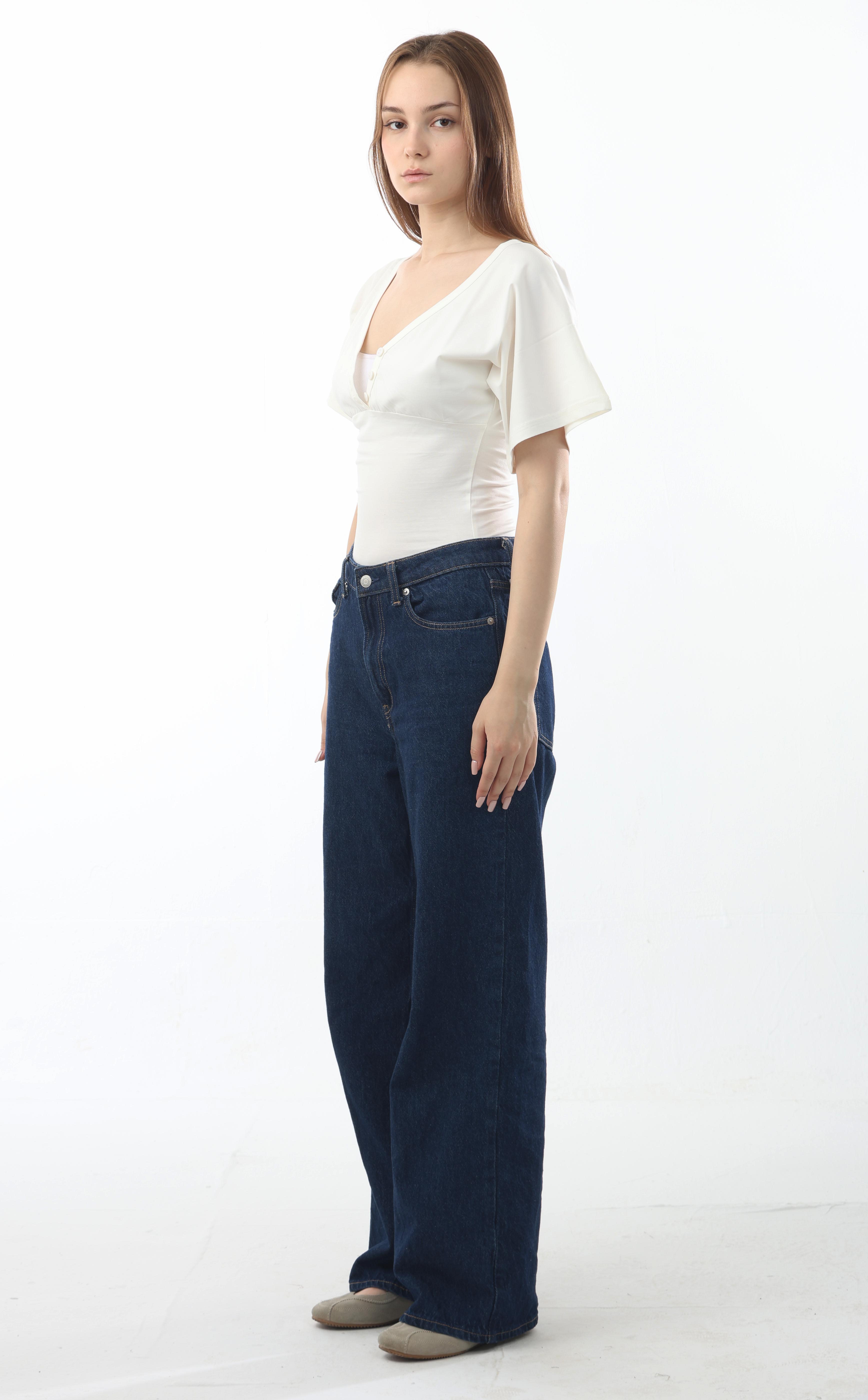 Buttoned V-Neck Flutter Top