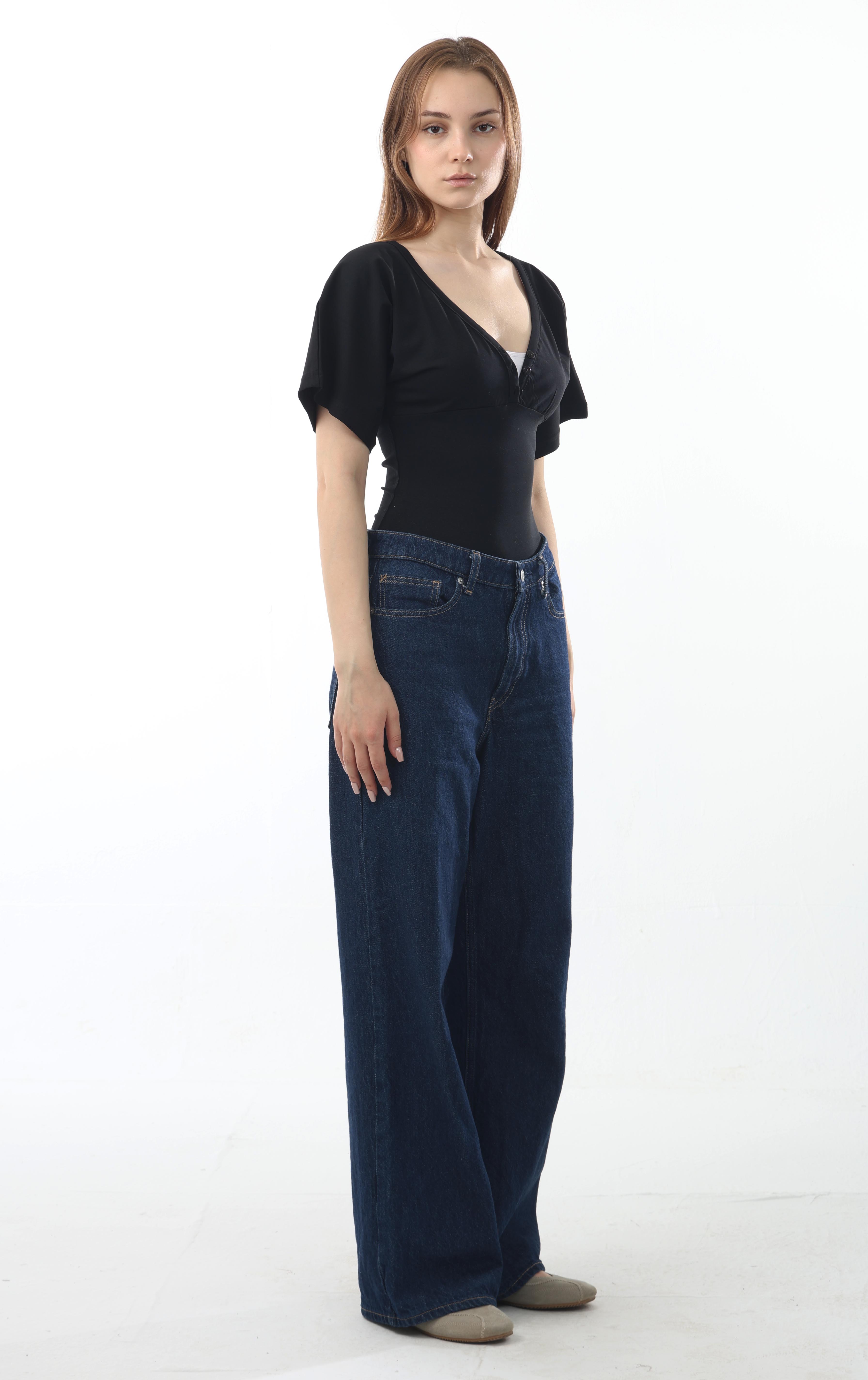 Buttoned V-Neck Flutter Top