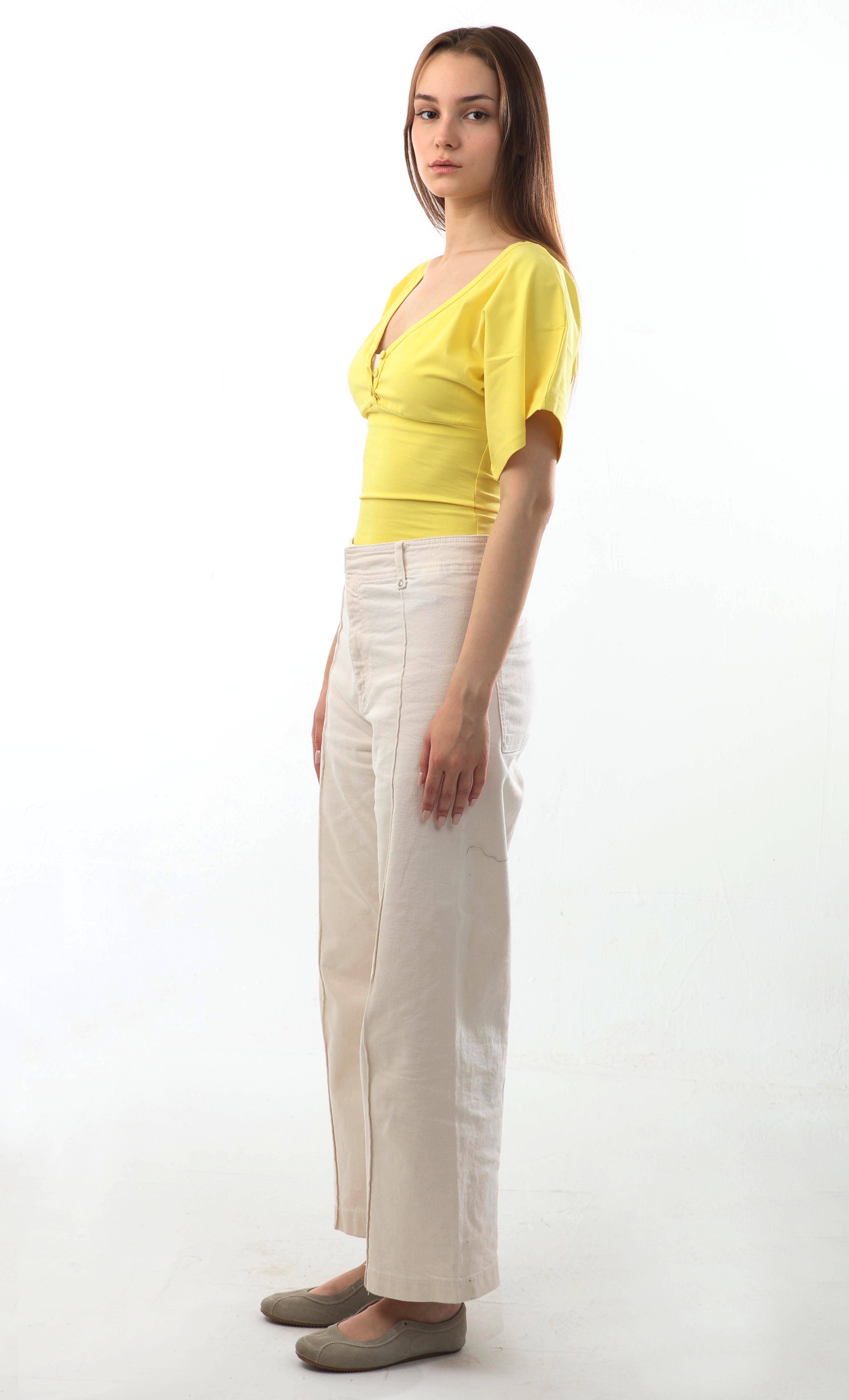 Buttoned V-Neck Flutter Top